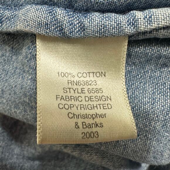 Christopher & Banks Denim Shirt Embroidered Teddy Bears Blue Womens Size Medium - Picture 7 of 10